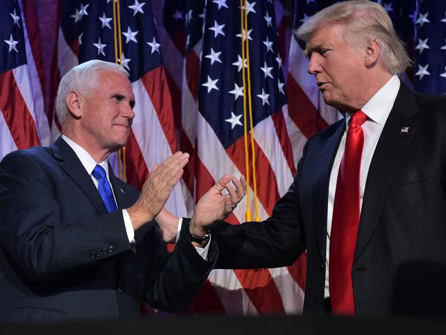 President-elect Donald Trump with Vice President-elect Mike Pence during election night. Picture: AFP PHOTO / MANDEL NGAN