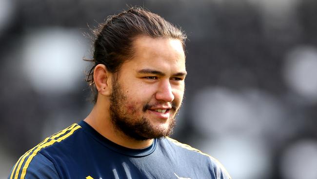 Tyrel Lomax of the Highlanders at Forsyth Barr Stadium in Dunedin.