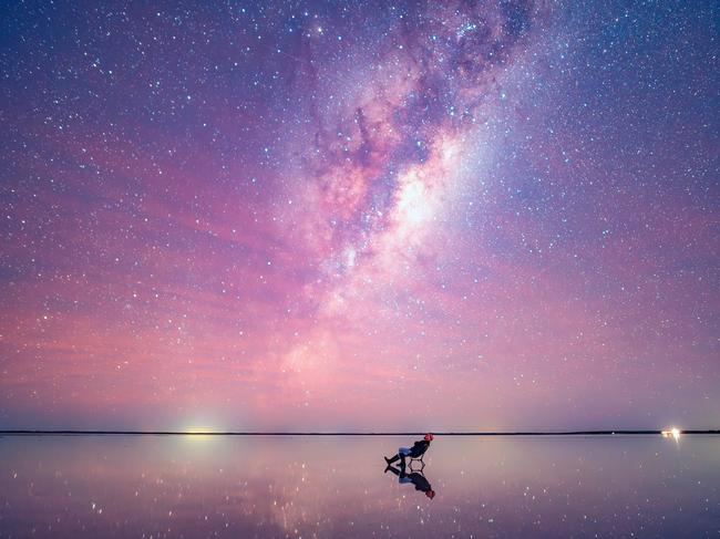 EMBARGO FOR TWAM, 28 SEPTEMBER 2024. FEES APPLY. ONE TIME USE ONLY. Stargazer at Lake Tyrrell. Photo: Rob Embury