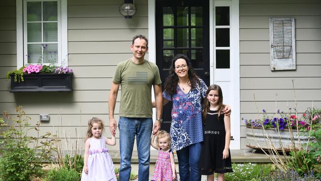 ‘We just need to understand the specifics of whether and how it impacts the flights we have booked’, says Pete Avery, who with his wife, Sasha, and their children Hayden, 4, left, Bailey, 2, and Riley, 9, are in the process of relocating back home to Sydney after more than eight years in New Jersey, US.