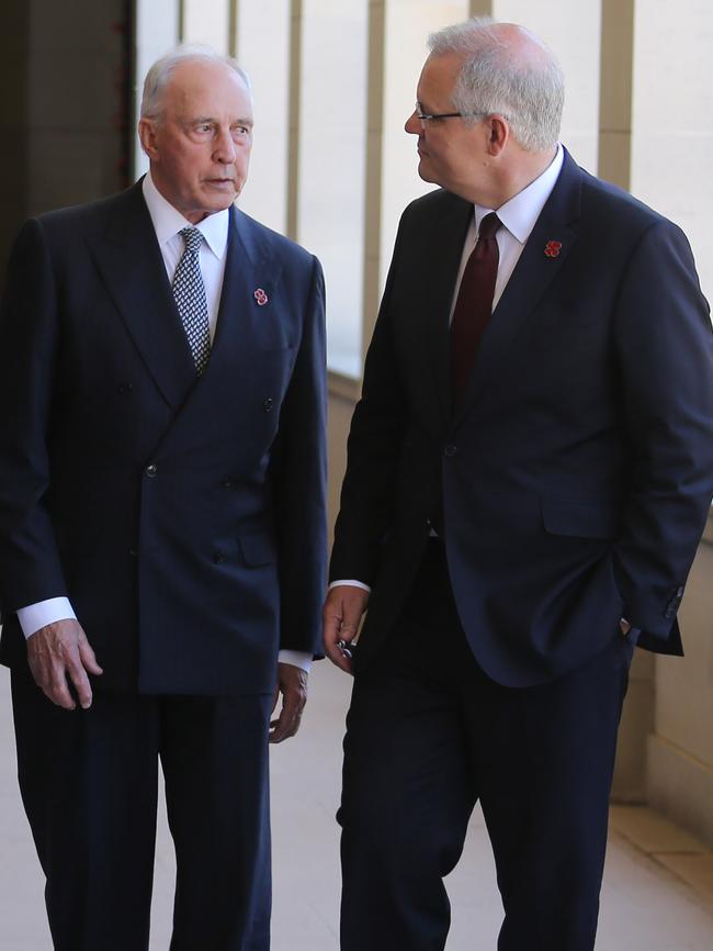 Scott Morrison with former prime minister Paul Keating. Picture: Gary Ramage