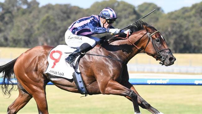 She's Bulletproof ridden by Mark Zahra wins the Lamaro's Hotel Geoffrey Bellmaine Stakes at Sportsbet Sandown Lakeside Racecourse on February 01, 2025 in Springvale, Australia. (Photo by Brett Holburt/Racing Photos via Getty Images)