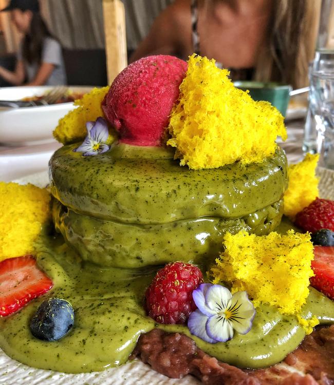 Matcha pancakes made in heaven at Auvers Cafe in Rhodes. Pic: Katherine Gennusa