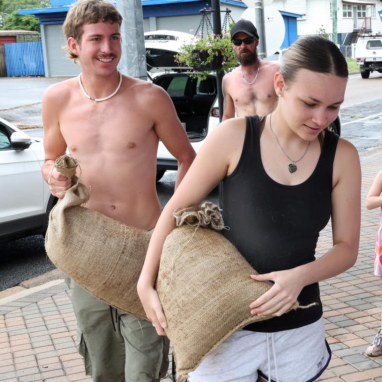 Residents concerned about further flooding sandbagging Patrick Street, Laidley. Picture: Liam Kidston