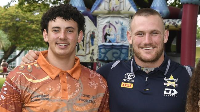 Coen Hess with Elijah and Marayah Taylor who received their COVID-19 vaccine at the ‘Let’s yarn about COVID-19’ event. Picture: Supplied