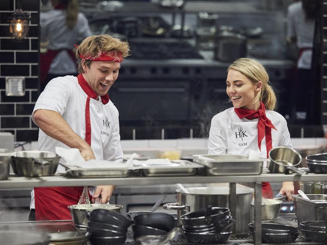 Sam Frost with Lincoln Lewis on the set of the show. Picture: Supplied, Seven