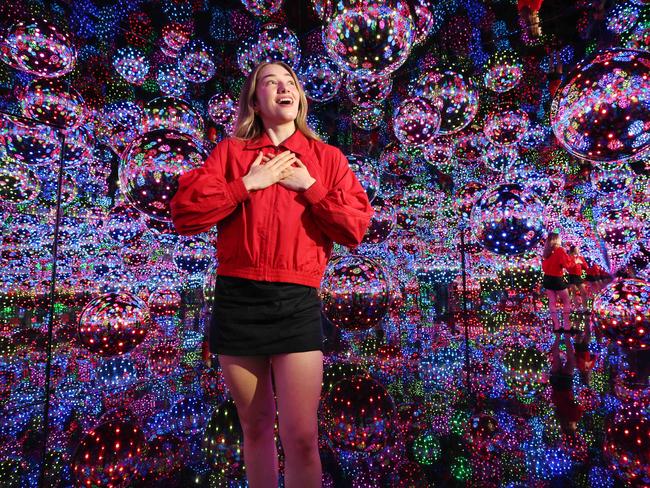 Yayoi Kusama is a world-premiere blockbuster exhibition celebrating the illustrious career of the iconic contemporary artist spanning her eight-decade practice. Art lover Anna Lynn finds herself immersed in light and mirrors in the Infinity Mirror Room.                                                             Picture: David Caird