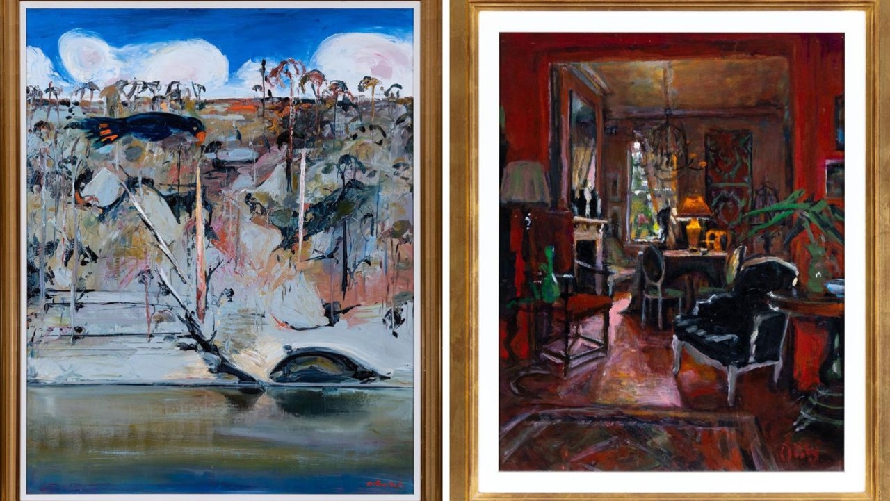 Arthur Boyd’s Bird at Shoalhaven (l) and Margaret Olley’s Red Room (r) were among the priciest listings. Picture: Lawsons Auctioneers