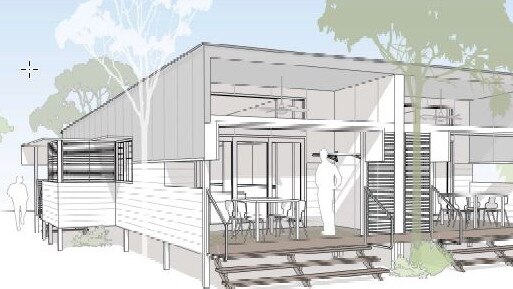 The design of a QBuild one bedroom dwelling as part of a duplex to be built by the state government in partnership with Ecco Cottages and Bark Architects. Picture: Supplied.