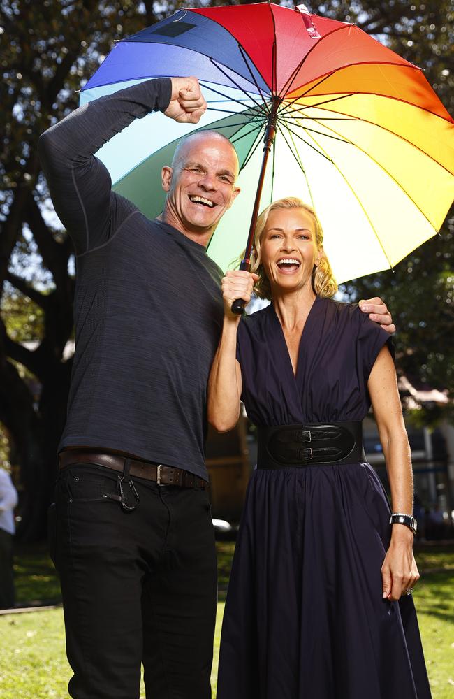 Million-dollar milestone: Ian Roberts and Sarah Murdoch at the launch of Qtopia Sydney. Picture: Richard Dobson