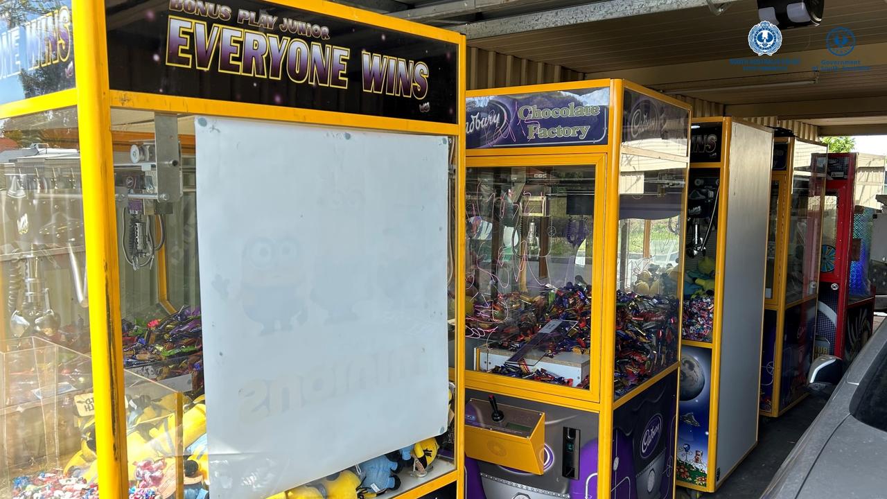 A man has been arrested today after he attempted to steal a skill testing machine at a shopping centre in the northern suburbs. A search of the man's home allegedly uncovered nearly a dozen stolen games or vending machines. Picture: SA Police