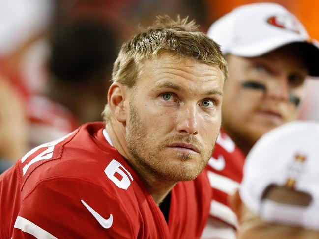 SANTA CLARA, CALIFORNIA - AUGUST 29: Punter Mitch Wishnowsky #6 of the San Francisco 49ers looks on during the preseason game against the Los Angeles Chargers at Levi's Stadium on August 29, 2019 in Santa Clara, California.   Lachlan Cunningham/Getty Images/AFP == FOR NEWSPAPERS, INTERNET, TELCOS & TELEVISION USE ONLY ==