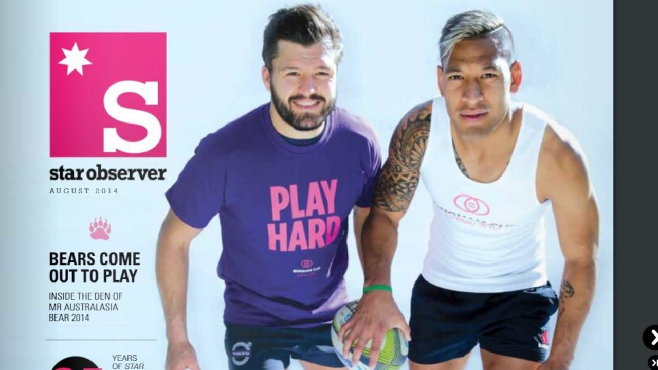 Israel Folau supporting gay rugby tournament the Bingham Cup in gay magazine the Star Observer.