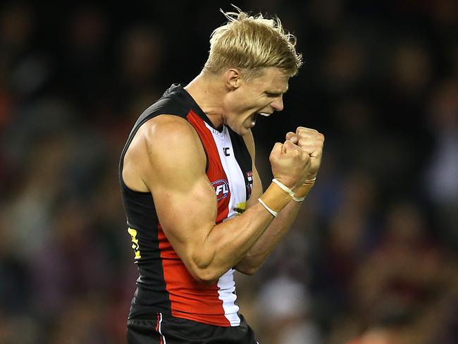 Nick Riewoldt enjoys a St Kilda win. Picture: Wayne Ludbey