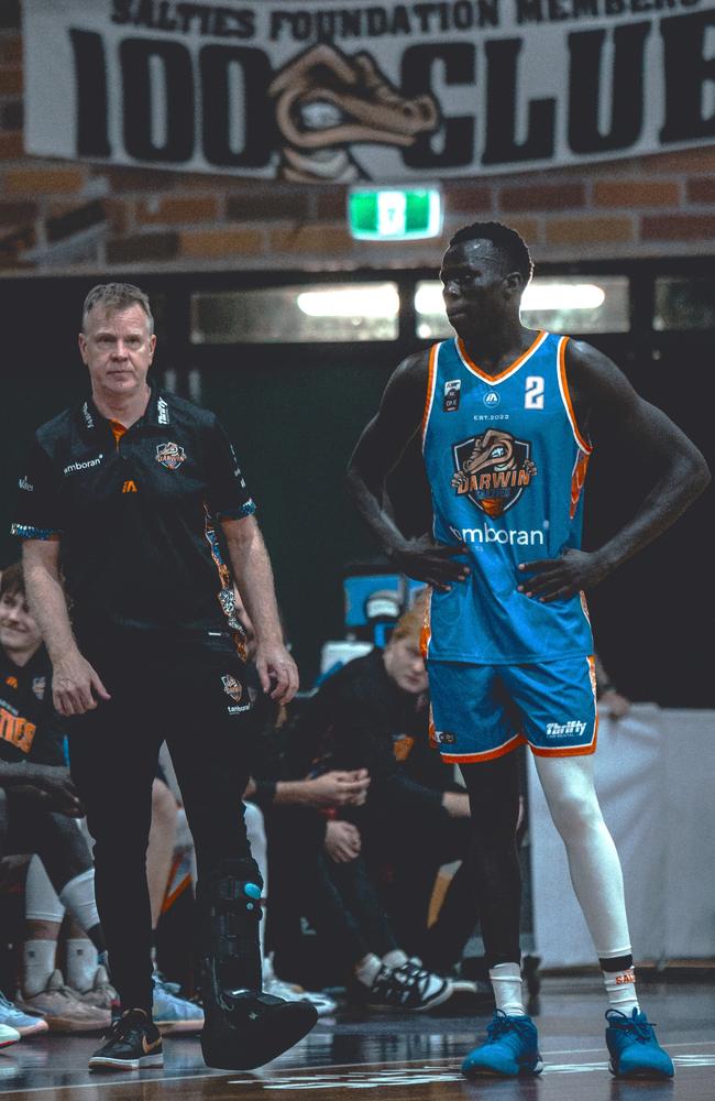 The Darwin Salties men's side crashed out of the NBL1 North finals in a brutal 76-103 home loss to the Brisbane Capitals. Picture: Jack Riddiford.