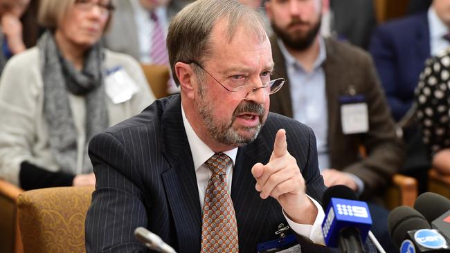 Victim Andrew Knox gives evidence at the chemo bungle inquiry. Picture: Campbell Brodie.