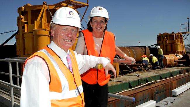 Then premier Peter Beattie and his deputy, Anna Bligh, during the first stage of a desalination plant at Pinkenba. Picture: Derek Moore