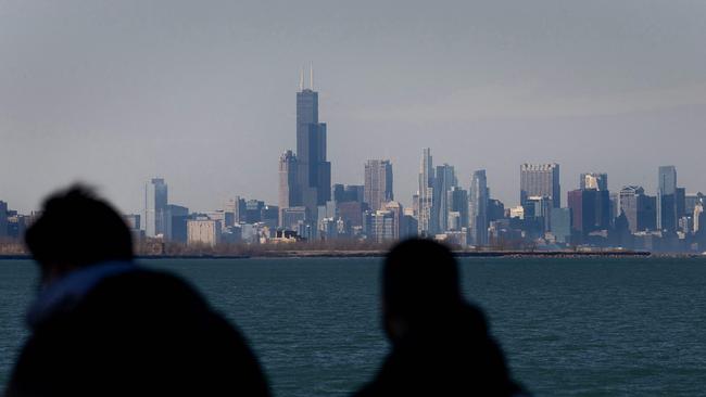 The Chicago skyline is seen across Lake Michigan in Whiting, Indiana. Picture: Scott Olson/AFP