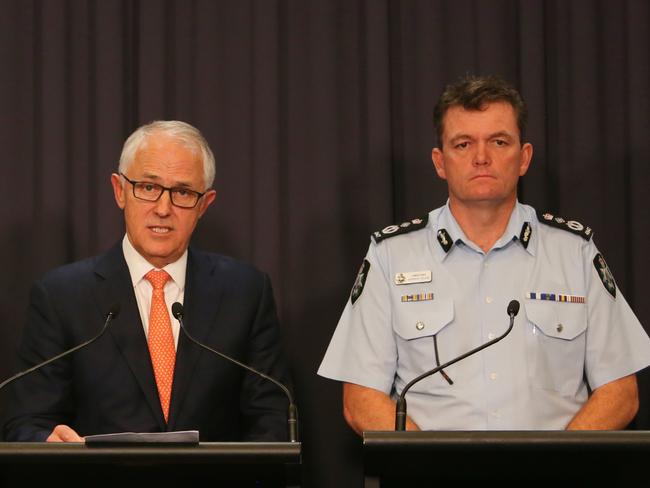 PM Malcolm Turnbull and AFP commissioner Andrew Colvin. Picture: Kym Smith