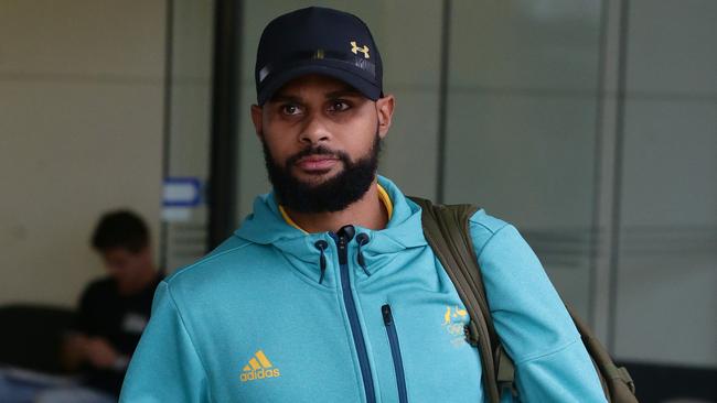 Boomers star Patty Mills at Brisbane airport on Wednesday.