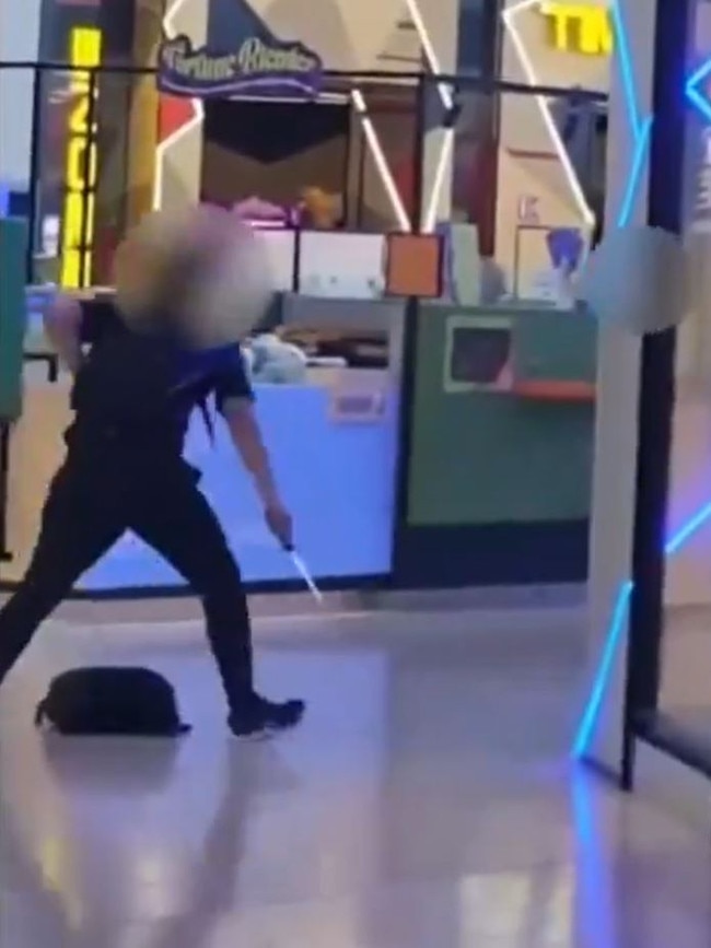 Screengrabs from video showing a fight between teenagers at Elizabeth Shopping Centre in October, which resulted in a boy being stabbed. Picture: 7 NEWS