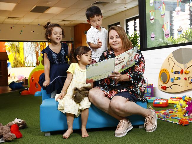 DAILY TELEGRAPH 30TH JANUARY 2023Pictured at Nicky's Kids Town Early Learning Centres is owner Nicky Upfold at her Artarmon centre with children Amber Sophia and Archer. Nicky is struggling to get workers and also believes payroll tax is a barrier to her expansion behind the current two sites.Picture: Richard Dobson