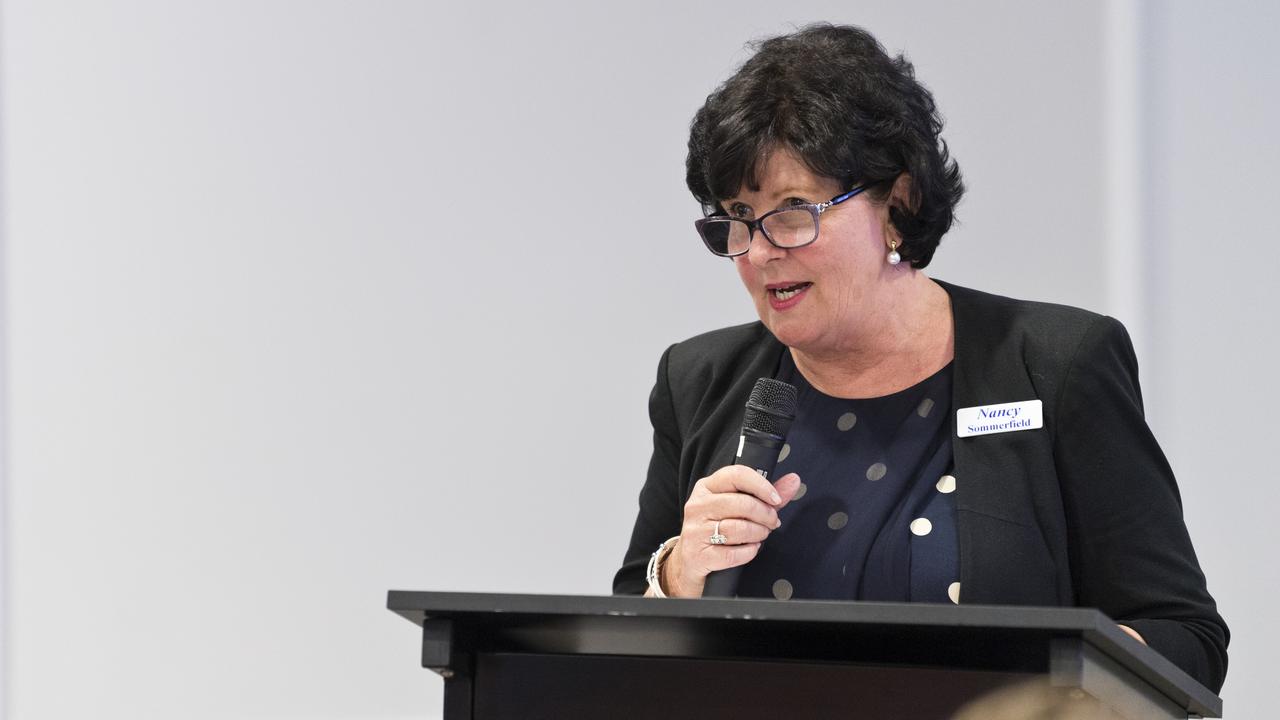 Toowoomba Regional Council election 2020 candidate Cr Nancy Sommerfield speaks at a forum hosted by the Toowoomba Chamber at Burke and Wills Hotel, Thursday, March 12, 2020. Picture: Kevin Farmer