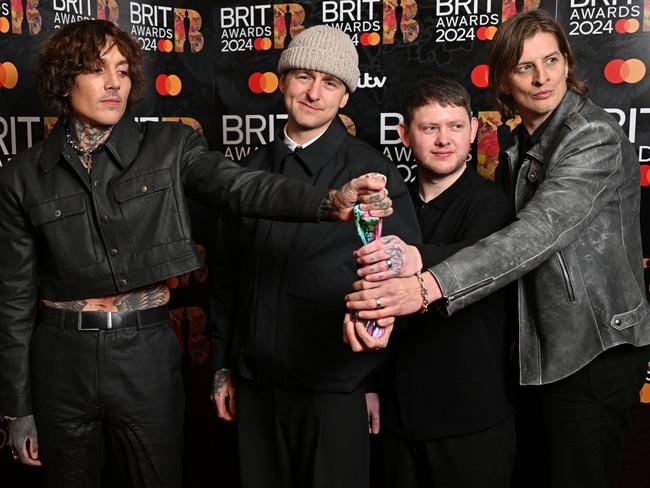 Sykes, Matt Nicholls, Lee Malia and Matt Kean after the band’s recent BRIT Awards win. Picture: Kate Green/Getty Images