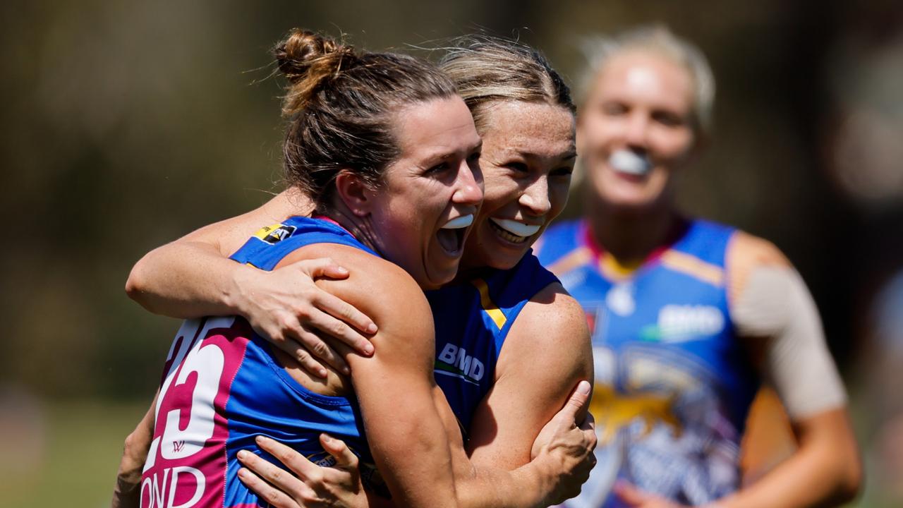 Cathy Svarc celebrates a goal. Picture: Dylan Burns/AFL Photos via Getty Images