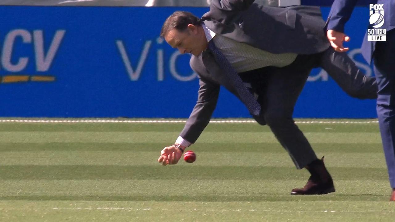 Dropped! Mark Waugh with egg meeting face. Photo: Fox Cricket.