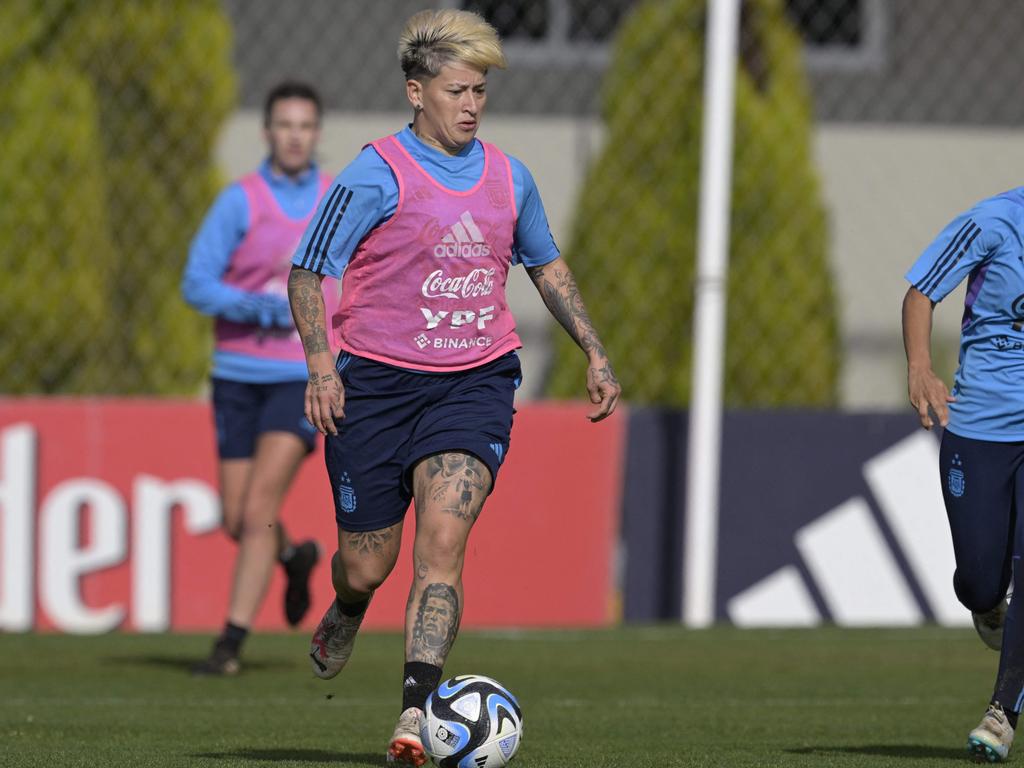 Argentina's forward Yamila Rodriguez and her tattoo of Cristiano Ronaldo. Picture: JUAN MABROMATA / AFP