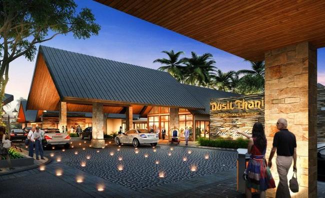 An artist's impression of the entrance to the $550 million Dusit Thani Golf and Spa Resort at Brookwater. The tourism destination's future is now in jeopardy. . Picture: Contributed