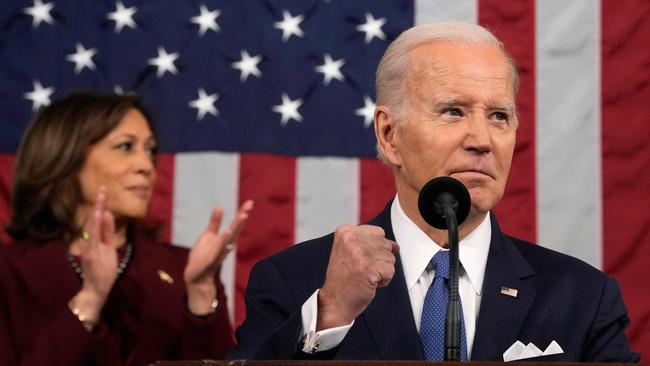 US Vice-President Kamala Harris applauds as Joe Biden at the US Capitol in Washington on Wednesday. Picture: AFP