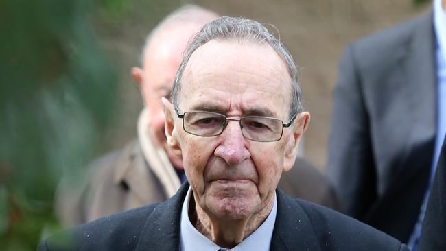 Trial of Robert Claffey at Geelong. Retired Bishop Ronald Mulkearns leaving Geelong Court. Picture: Mike Dugdale