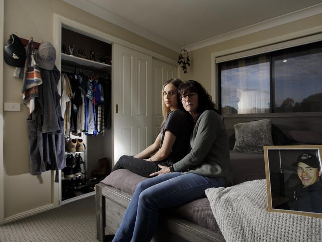 Leigh Day, 51, and her daughter Julia, 20, at their home in Tumut, NSW. Ethan took his own life in November 2019. Picture: Sean Davey