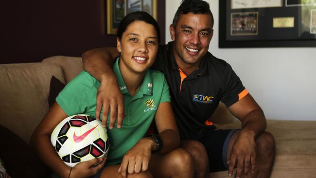 Soccer star Sam Kerr with her brother, former AFL midfielder Daniel Kerr. Picture: Michael Wilson/The West Australian.