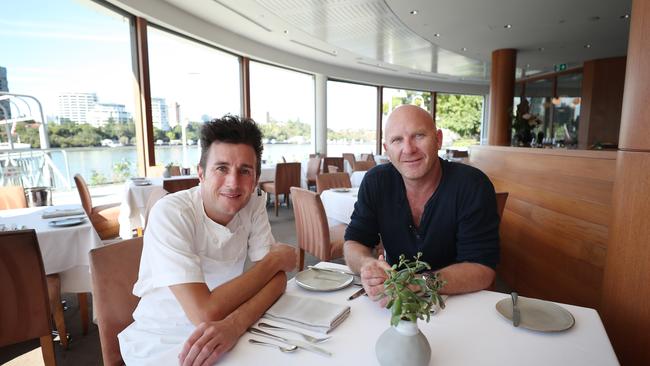 Matt Moran (right) and head chef Ben Russell at Aria on its final day of service