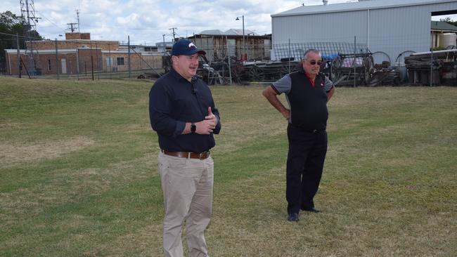 Federal Member Llew O’Brien with Murgon’s Leo Geraghty. Photo/Tristan Evert