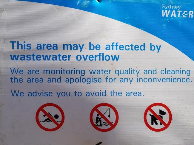 New signs warning of “wastewater overflow” were removed over the weekend. Sydney Water says they were put up as a precaution and were no longer needed.