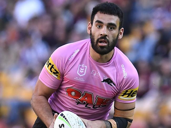 BRISBANE, AUSTRALIA - JULY 18: Tyrone May of the Panthers in action during the round 18 NRL match between the New Zealand Warriors and the Penrith Panthers at Suncorp Stadium, on July 18, 2021, in Brisbane, Australia. (Photo by Albert Perez/Getty Images)