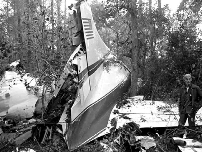 Wreckage is strewn across the crash site of the Convair CV-240.