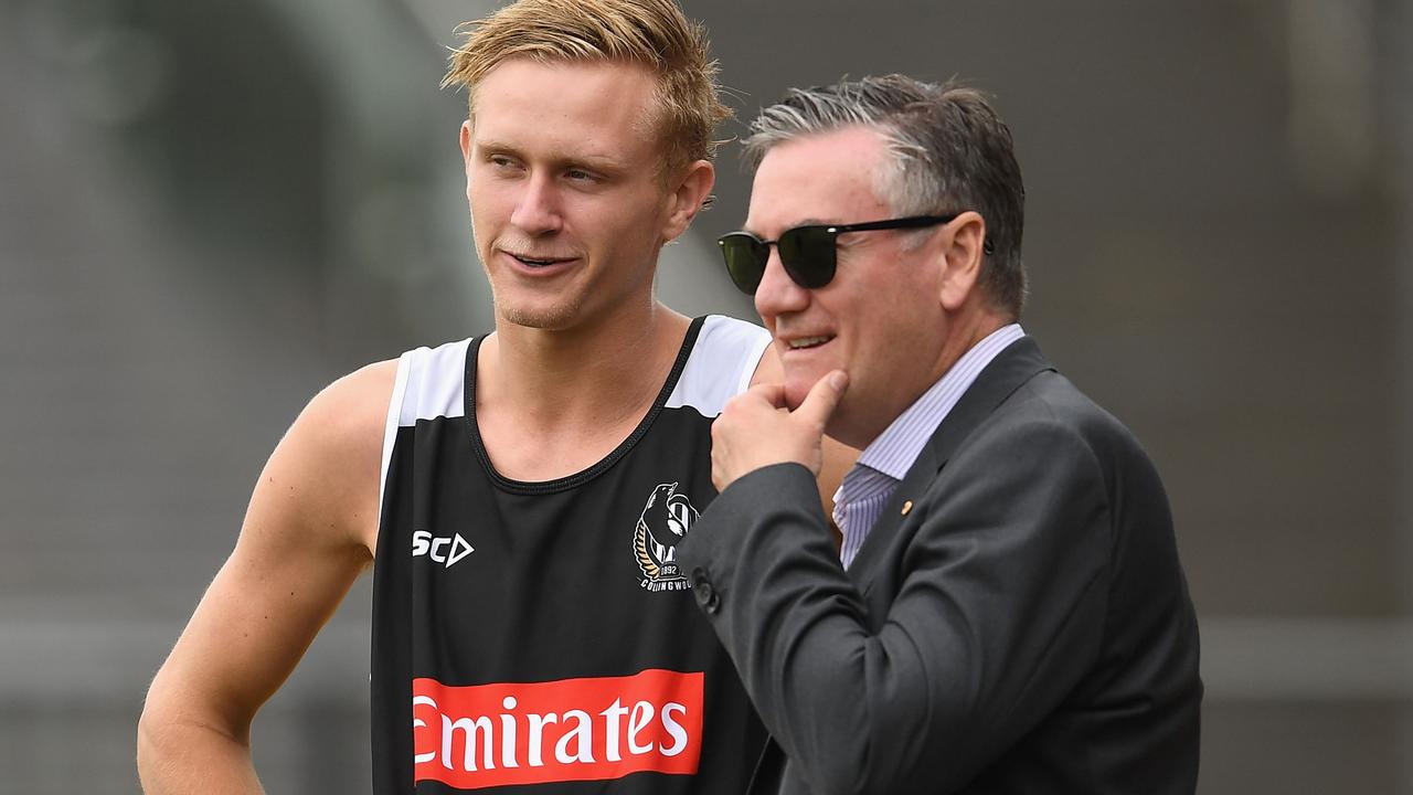 Jaidyn Stephenson with Collingwood president Eddie McGuire.