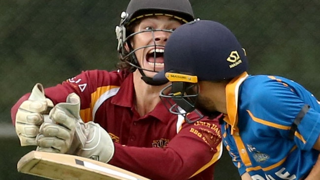 North Ringwood keeper Aaron Leis celebrates a catch. Picture: Stuart Milligan