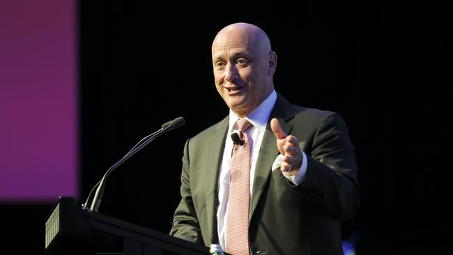 AGL chief executive Andy Vesey addresses a QUT Business Leaders’ Forum about corporate leadership and energy policy. Picture: Mark Cranitch