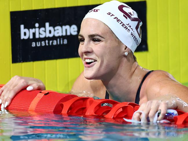 An elated Shayna Jack after the 100m freestyle final. Picture: Quinn Rooney/Getty Images
