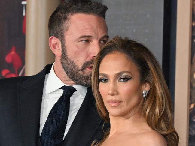 TOPSHOT - US actress Jennifer Lopez (R) and US actor Ben Affleck attend Amazon's "This is Me... Now: A Love Story" premiere at the Dolby theatre in Hollywood, California, February 13, 2024. (Photo by Robyn BECK / AFP)