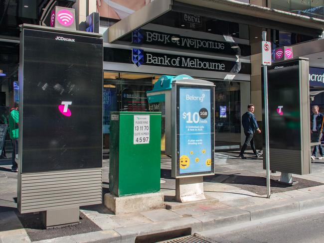 A street in Melbourne’s CBD has three payphones less than five metres apart. Picture: City of Melbourne