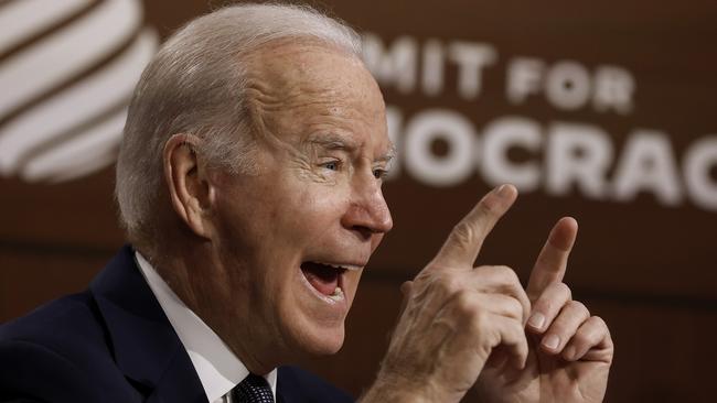 US President Joe Biden delivers his opening remarks at the virtual Summit for Democracy. Picture: AFP