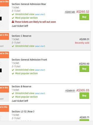 GA tickets were being sold for over $660.