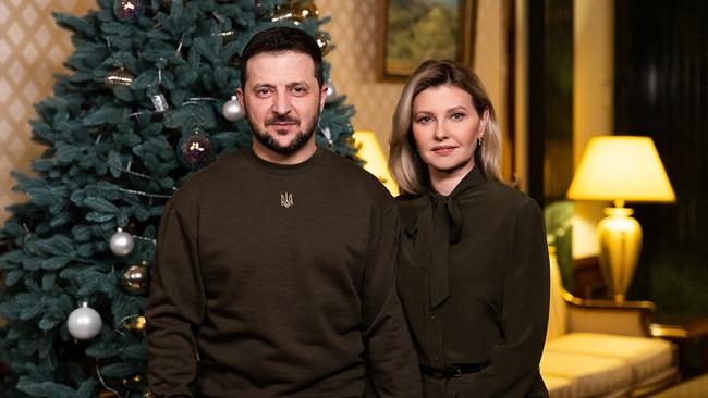 President Volodymyr Zelensky and his wife Olena during their New Year's address to Ukrainian people.